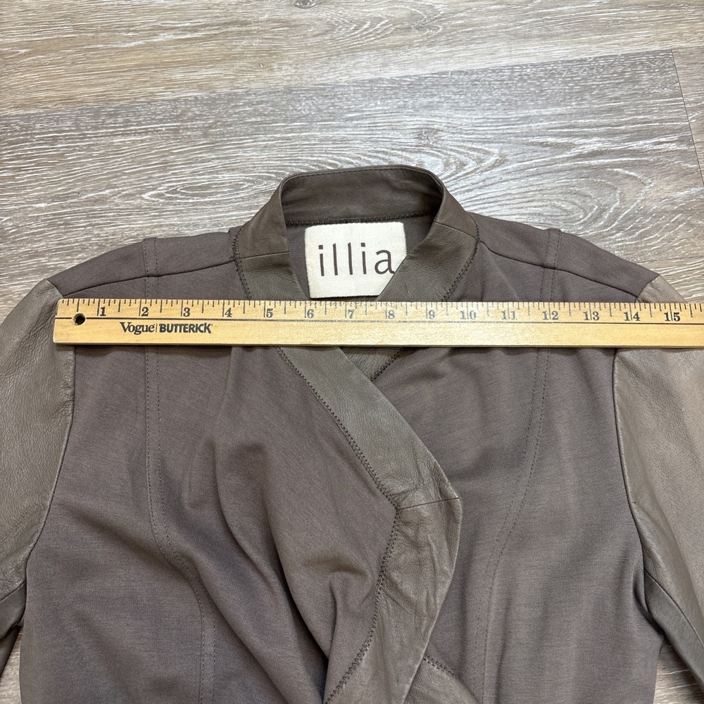 Illia Light Brown Leather & Knit Open Cardigan Jacket Sz 4 USA Boho Western - Picture 6 of 14